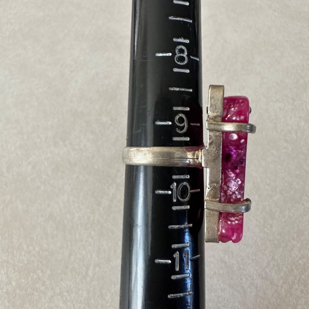 Signed stamped 925 sterling silver hot pink natural agate geode slice ring - Picture 4 of 10
